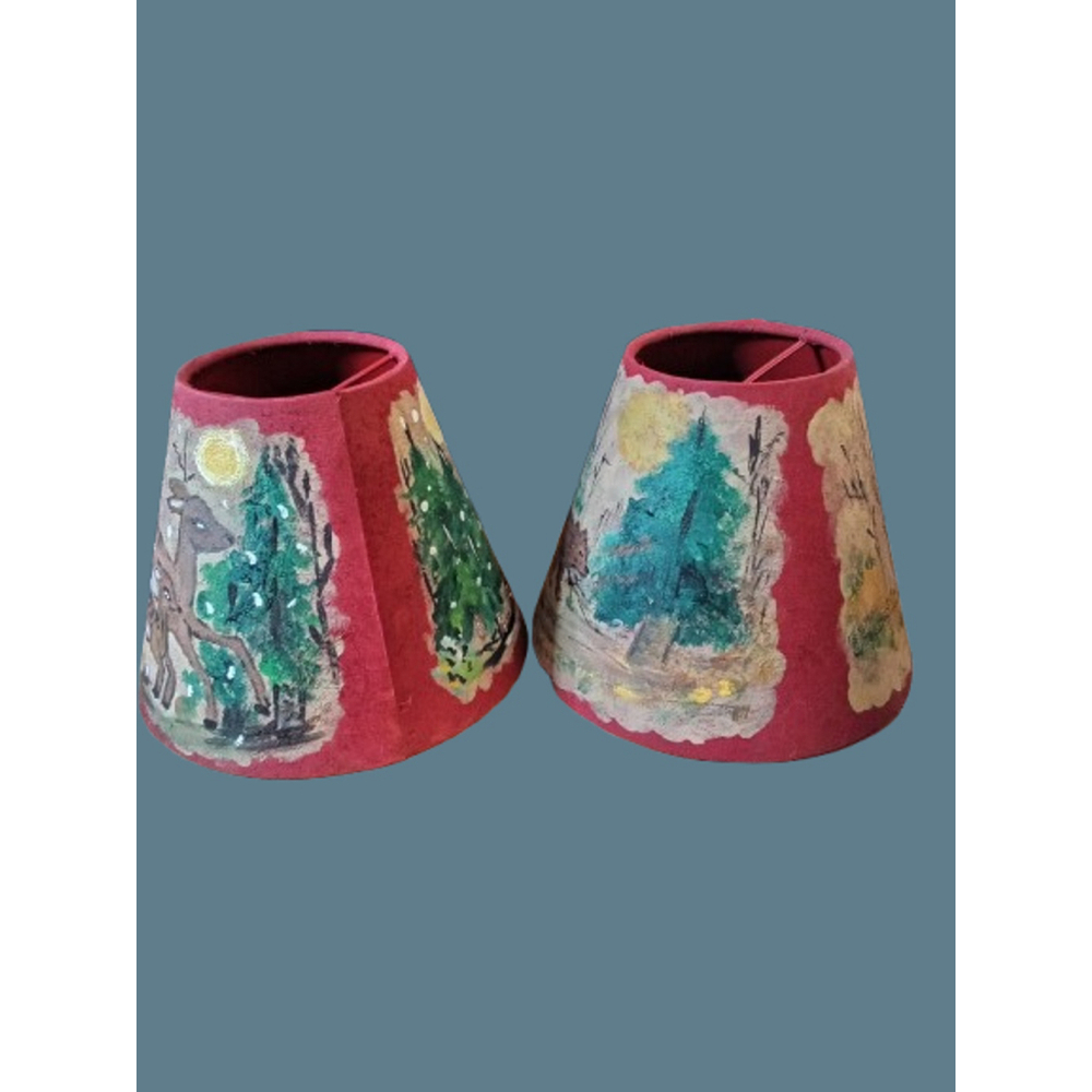 Hand-Painted Rustic Folk Art Lampshades Bear/Deer Cabin Decor by Heaven & Hearts